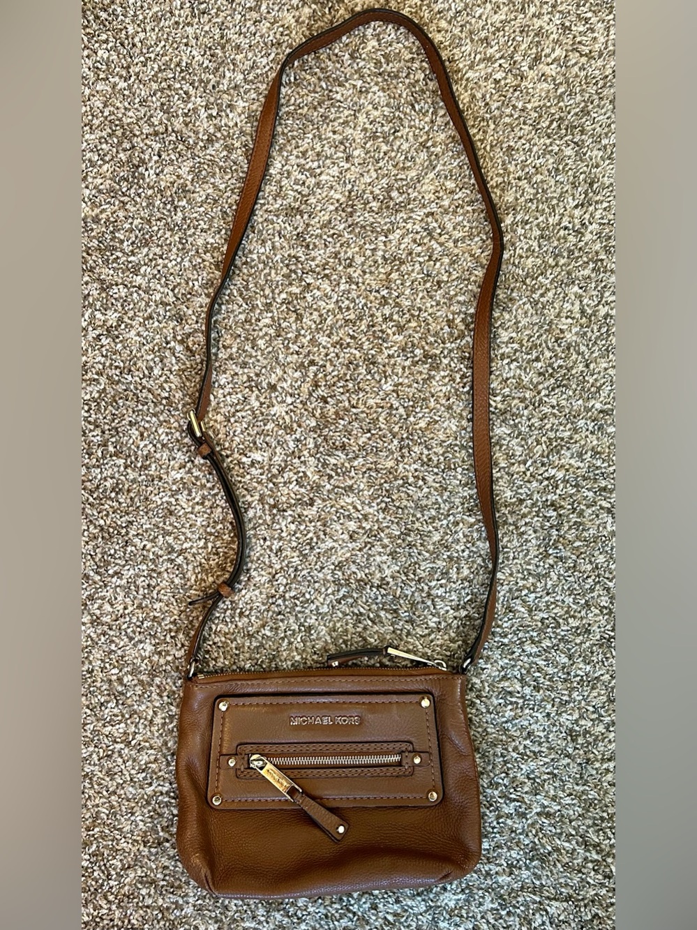 Michael Kors Tan Pebbled Leather Crossbody with Gold Hardware